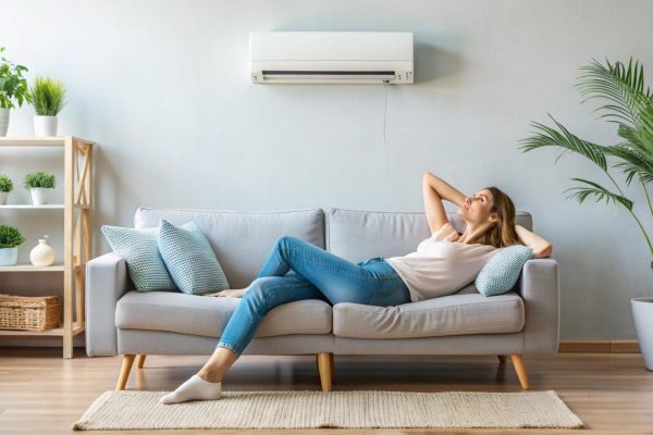 Technician installing a split-system air conditioning unit.